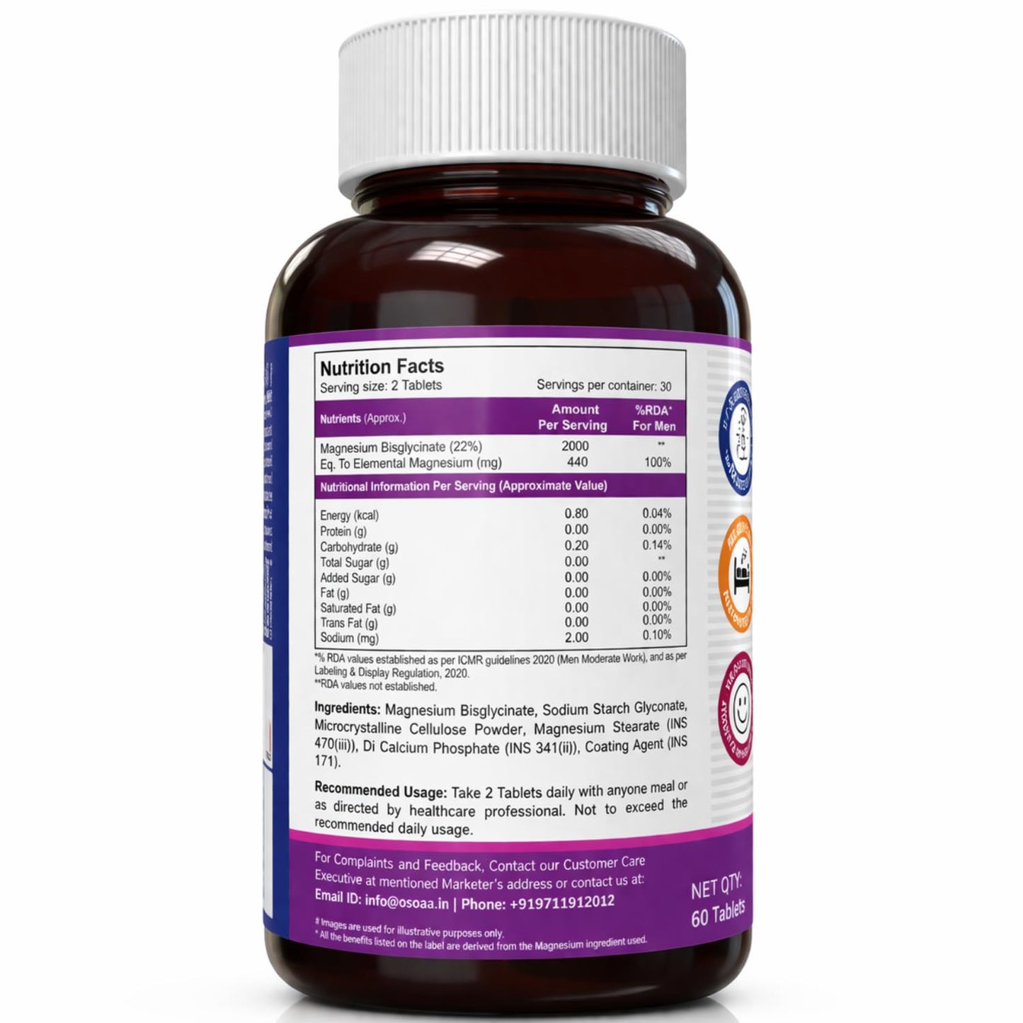 Chelated Magnesium Glycinate 2000mg Tablets â€“ 60 Tablets | High Absorption Magnesium Supplement for Muscle Recovery, Bone Health, Energy & Sleep Support | Non-GMO, Vegan & Easy to Absorb