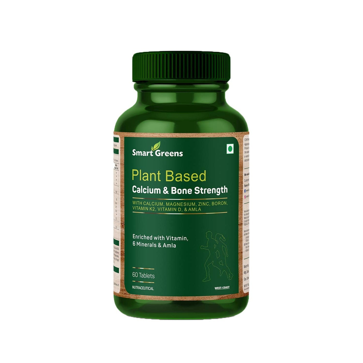 Plant Based Calcium & Bone Strength with Calcium, Magnesium, Zinc, Boron, Vitamin K2, Vitamin D & Amla â€“ 60 Tablets
