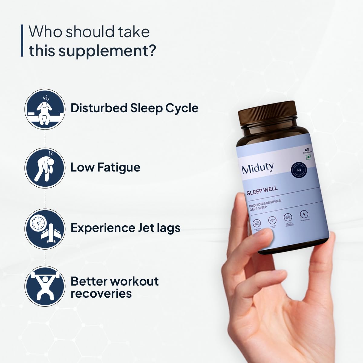 Miduty by Palak Notes Sleep Well Capsules - Melatonin - Promote Restful Sleep - Helps in Deep Sleep - Refreshing Night Rest- Pack of 60 Capsules