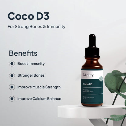 Miduty by Palak Notes Coco D3, MCT Oil, Medium Chain Triglycerides, Vitamin D3 for Strong Bones & Immunity D3 Drops, Coco D3 Pack - 50ml