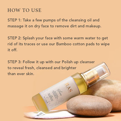 RAS Luxury Oils Gleam- Pollution & Makeup Melting Cleansing Oil; Enriched With Olive Oil, Moringa & Chamomile Extracts; Melts Makeup, Removes Dirt and Buildup, Calms & Brightens the Skin ; 50 ml