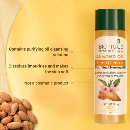 Biotique Almonmd Oil Deep Cleanse Purifying Cleansing Oil Face & Eye Makeup Remover For Normal to Dr