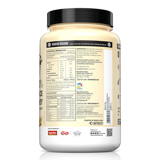 avvatar PERFORMANCE WHEY PROTEIN | 1Kg | Malai Kulfi Flavour I 27.5g Protein | 29 Servings