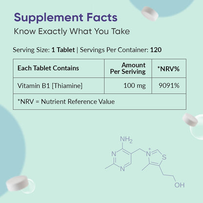 Ambrosial Vitamin B1 Thiamine 100mg - High Strength Vitamin B1 Thiamine for Heart, Immune System, Psychological Function, and Energy Yielding - 120 Tablets