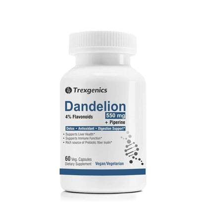 Trexgenics DANDELION (Bioactive 4% Flavonoids) 550mg EXTRACT Liver Function, Dextox, Antioxidant, Digestion (60 Veg Capsules)