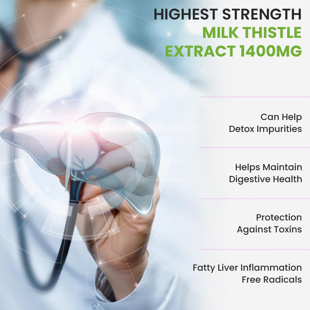 NATURYZ Extra Strength Milk Thistle 1400mg Liver detox supplement | Supports Liver Health & Natural Detox | Standardized for Silymarin | Maintain Liver Function & Antioxidant Balance | 60 Veg Tablets