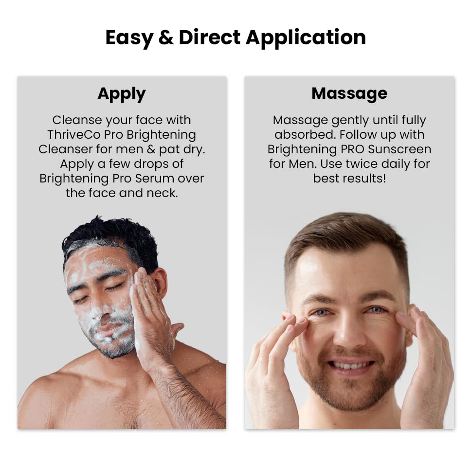 ThriveCo Brightening Pro Serum for Men | Kojic acid, Vitamin C & Diacnemideâ„¢ | Skin Brightening, Acne Control & Boosts Hydration | Fades dark spots & Reducess Dullness | For All Skin Types | 30ml