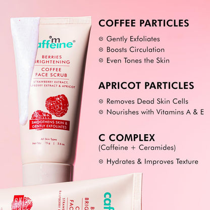 mcaffeine Berries Brightening Coffee Face Scrub For Glowing Skin | Gently Exfoliates, Smoothes & Improves Skin Tone | Removes Tan&Dead Skin | Tan Removal Face Scrub | Non-Drying For Women & Men-75Gm