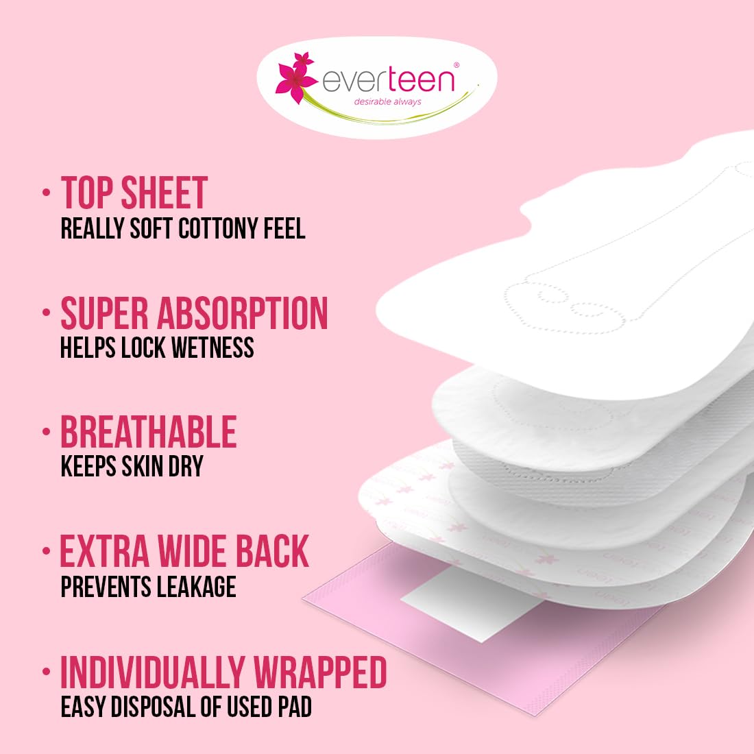 everteen XXL Sanitary Napkin Pads with Cottony-Soft Top Layer for Women Enriched with Neem and Safflower, XX-Large, 320mm Pack of 40,