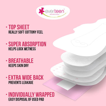 everteen XXL Sanitary Napkin Pads with Cottony-Soft Top Layer for Women Enriched with Neem and Safflower, XX-Large, 320mm Pack of 40,