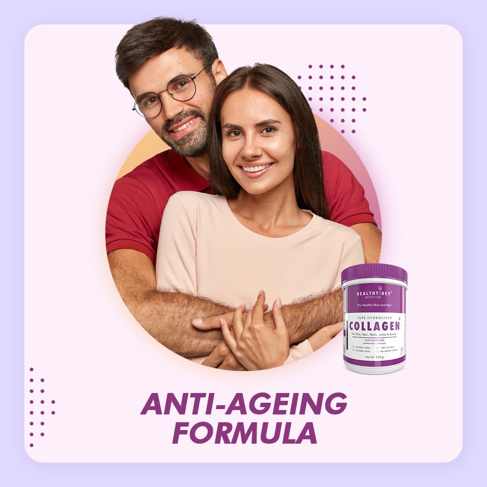 HealthyHey Nutrition Collagen Powder | Collagen Supplement for Glowing Skin | Pure Hydrolysed Collagen Powder for Women and Men | Unflavoured - 250 gm