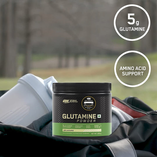 Optimum Nutrition (ON) L-Glutamine Powder- 250 Gram, 50 Serves, 5g Glutamine per serve for Amino Acid Support & Muscle Recovery, Unflavoured.
