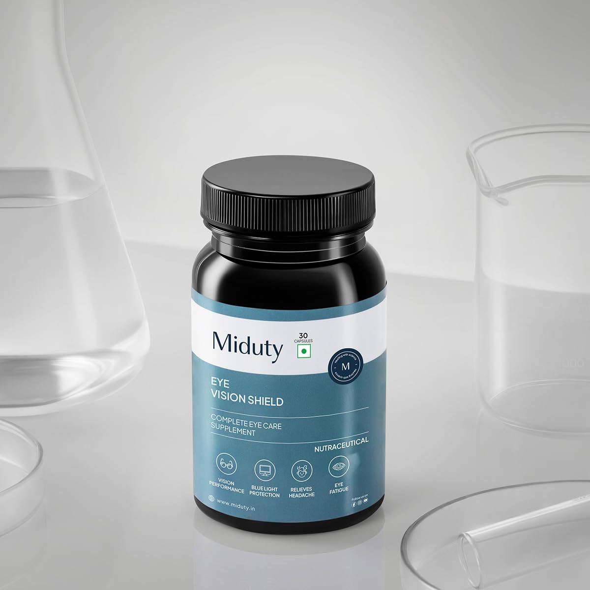 Miduty by Palak Notes Eye Vision Shield Supplement for Dry Eyes Bilberry Fruit Extracts, Lutein, Beta Carotene, Zeaxanthin, Astaxanthin, Lycopene - Eye Vitamin for Blurry Vision - 30 Capsules