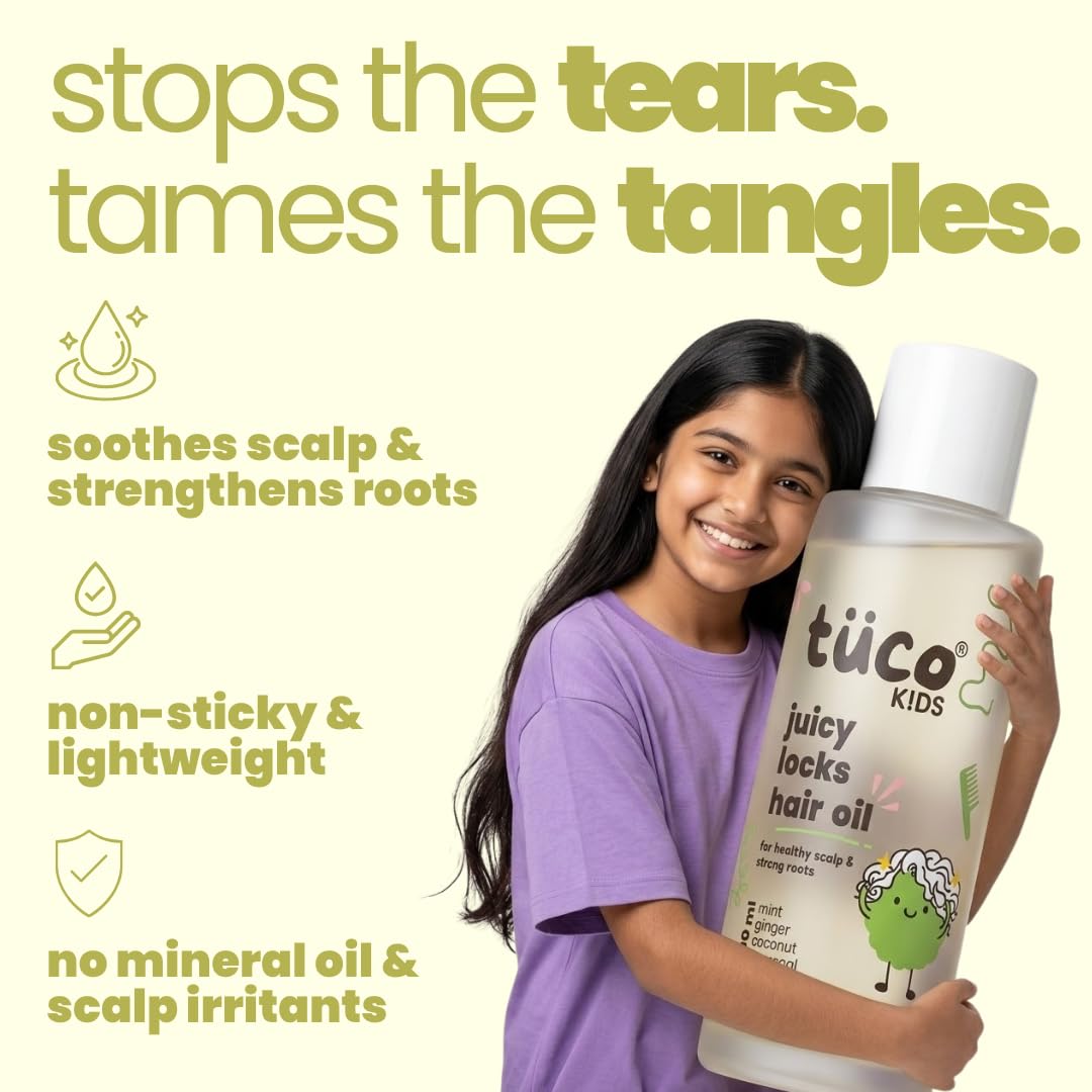 Tuco Kids Hair Oil with Extra Virgin Coconut, Mint, Ginger and Wintergreen For Itchy Scalp and Rough Hair for Kids Ages 2-5, 5-10, 10-15 | 100ml