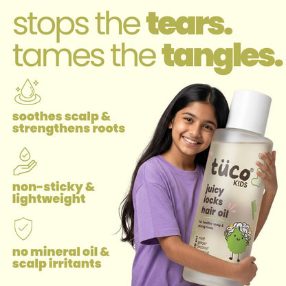 Tuco Kids Hair Oil with Extra Virgin Coconut, Mint, Ginger and Wintergreen For Itchy Scalp and Rough Hair for Kids Ages 2-5, 5-10, 10-15 | 100ml
