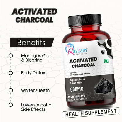 Activated Charcoal 600mg â€“ Natural Detox & Digestive Cleanser | Supports Bloating Relief & Gas | 120 Vegan Tablets