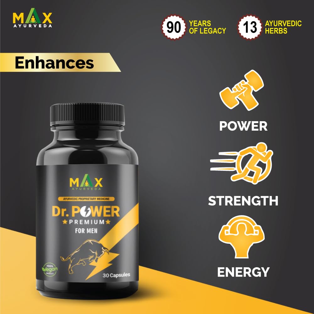 Max Ayurveda Dr Power Premium Capsules and Massage Oil For Men (30 Capsules + 20ml Oil Bottle) Combo Pack
