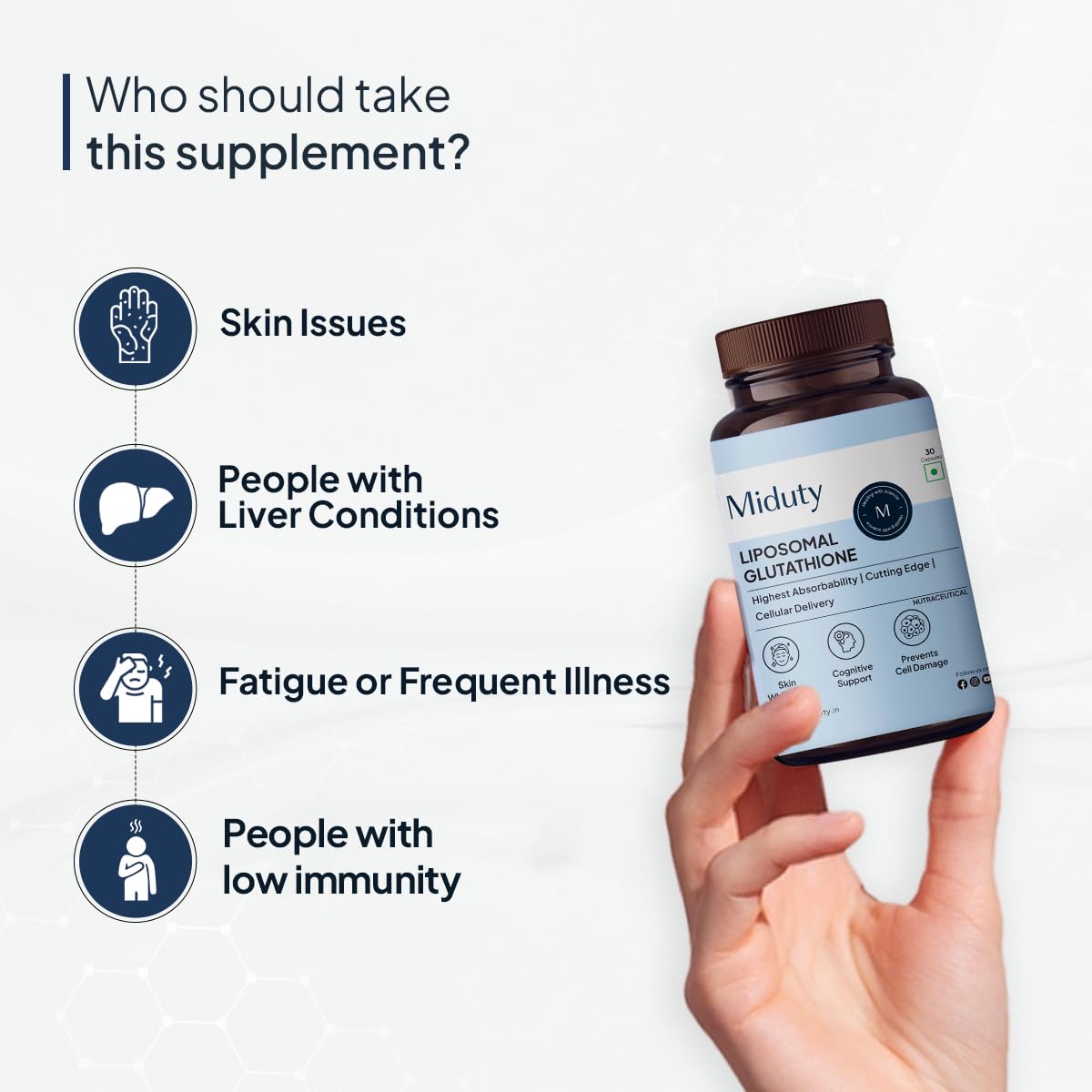 Miduty by Palak Notes Liposomal Glutathione - Highest Bioavailability - Glutathione for skin - Face glow - Skin Hydration - Liver Health -Detoxification Support - 30 Caps