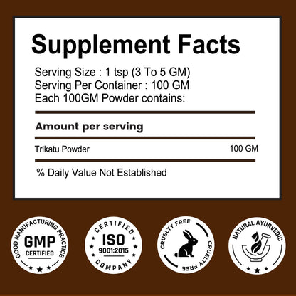 Trikatu Powder - An Organic Blend Of Three Magical Ingredients For Enhancing Immunity And Boosting Digestive Strength | 100% Pure And Natural(100 GM)