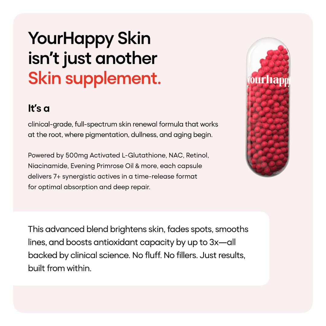 YourHappyLife Advanced L-Glutathione Glow-Up Skin Capsules with NAC for Brighter Clearer Skin & Pigmentation| with Retinol & Niacinamide (60 capsules)