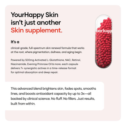 YourHappyLife Advanced L-Glutathione Glow-Up Skin Capsules with NAC for Brighter Clearer Skin & Pigmentation| with Retinol & Niacinamide (60 capsules)