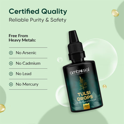 Ambrosial Tulsi Drops Concentrated Extract of 5 Tulsi 30ml | Natural Immunity Booster | Relieves Cough & Cold | Raw Extract of Holy Basil Leaf (Pack of 1)