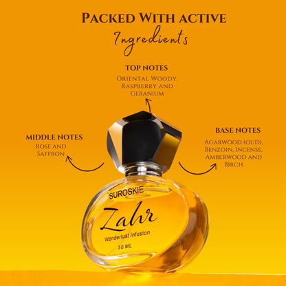 Suroskie Zahr Perfume 50Ml | Luxury Eau De Parfum | Long Lasting Unisex Fragrance Spray | Aromatic Blend Of Aqua, Saffron & Rose Scent | Woody & Oud Notes | Premium Gift For Men & Women