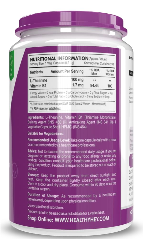 HealthyHey Nutrition L-Theanine -Support Relaxation - 90 Vegetarian Capsules