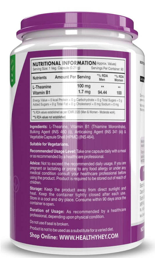 HealthyHey Nutrition L-Theanine -Support Relaxation - 90 Vegetarian Capsules