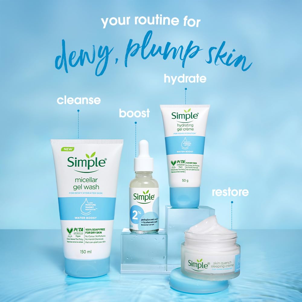 Simple Water Boost Hydrating Gel CrÃ¨me, 50g | 100HR Hydration | Moisturiser for Dry, Sensitive Skin with Prebiotics & Pentavitin | Fragrance Free, Non-greasy | Soothes & Calms Skin
