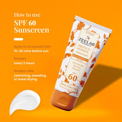 Zeelab Sunscreen Lotion SPF 60+ | Broad Spectrum UVA/UVB Protection | Lightweight, Non-Greasy Formula with Aloe Vera, Almond Oil & Vitamin E | Prevents Sunburn, Tanning & Ageing | 100 gm