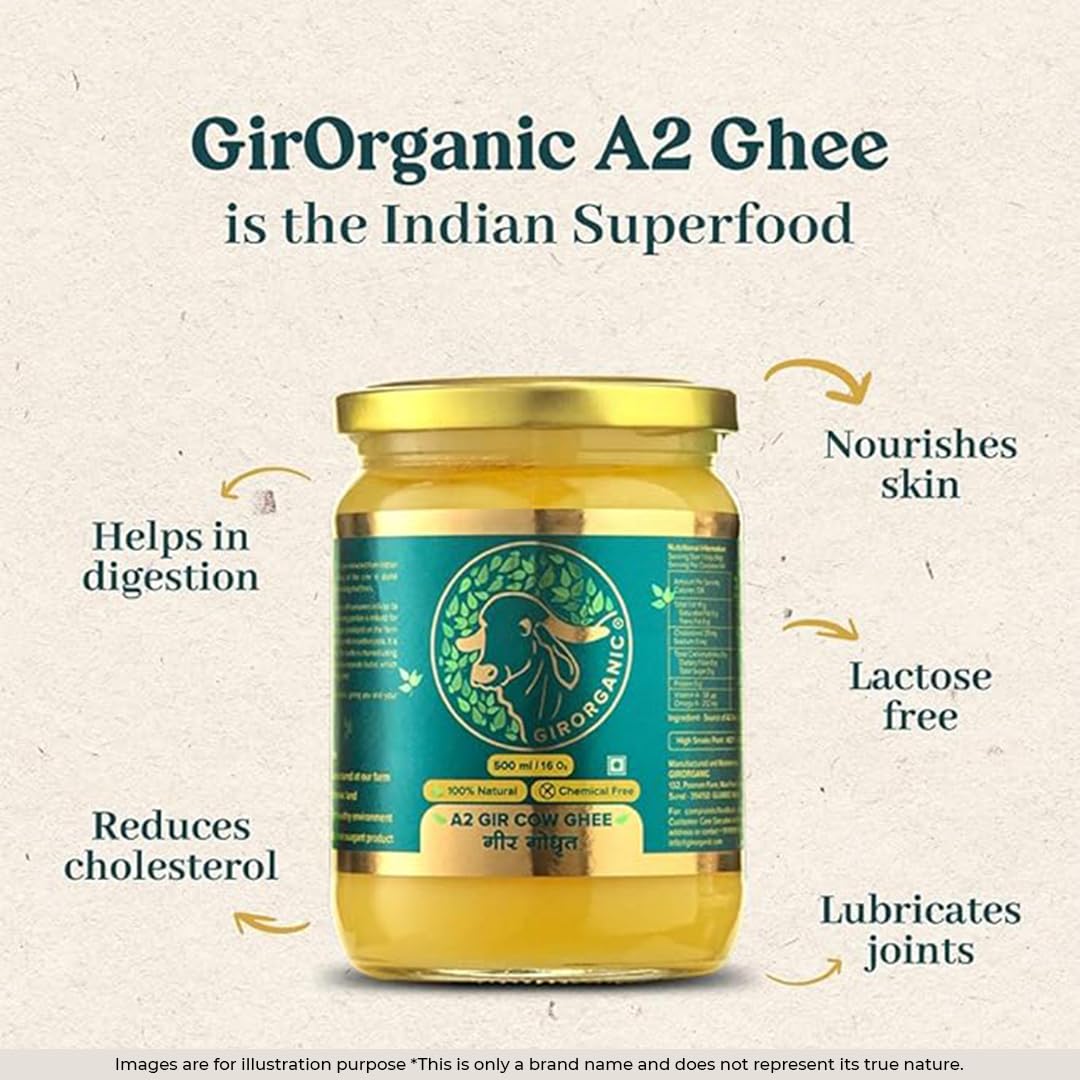 GirOrganic A2 Pure Ghee | 100% Gir Cow Ghee | Vedic Bilona Method | Grassfed, Cultured, Premium & Traditional Ghee | Immunity Booster