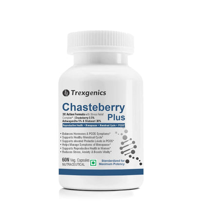 Trexgenics CHASTEBERRY PLUS Women's health formula with Chasteberry, Ashwagandha & Shatavari (60 Vcaps) (Pack of 1)