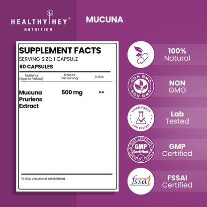 HealthyHey Nutrition Mucuna Pruriens Extract - For Mood and Motivation Support (60 Veg. Capsules)