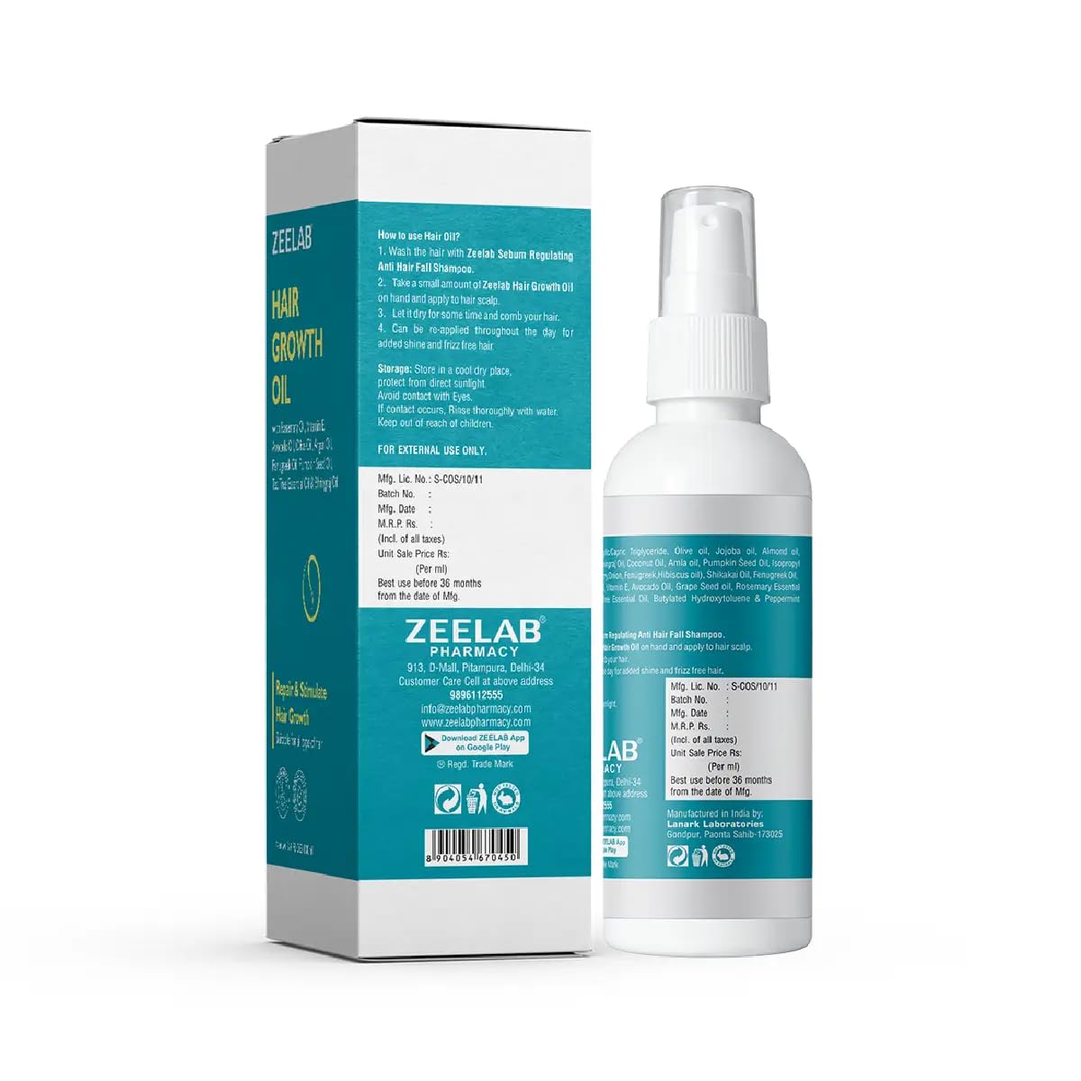 Zeelab Hair Growth Oil 100ml | Herbal Hair Oil for Hair Fall Control & Scalp Nourishment | With Bhringraj, Amla, Onion, Rosemary & Vitamin E | For Men & Women
