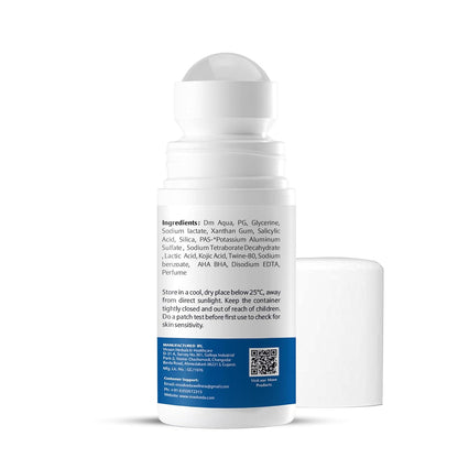 Moolveda 5% AHA BHA Underarm Roll On 60ml - Odour Control & Pigmentation Removal for Men Women | Lactic Mandelic Salicylic Acid | Orchid Breeze