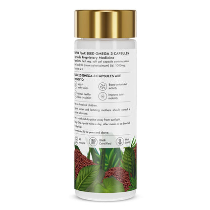 Kapiva Flaxseed Omega 3 Capsules (60 Capsule) | Vegetarian Flaxseed Oil Omega | Better Joint & Heart Health