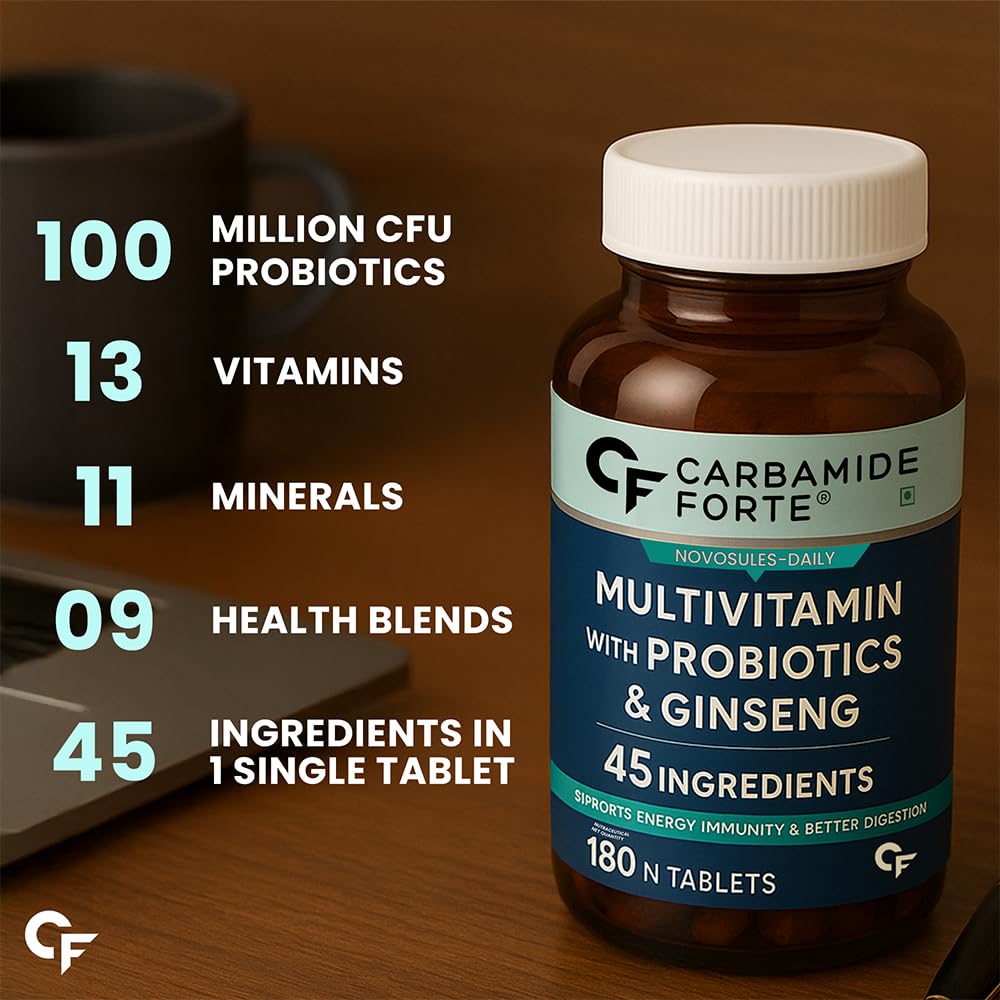 Carbamide Forte Multivitamin Tablet For Men & Women | Multi vitamin For Men | Best Multivitamin For Men & Women With Probiotics & Ginserg To Support Immunity & Energy | 180 Tablets
