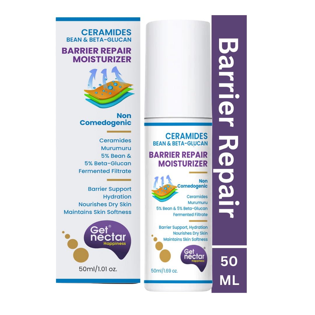 Get Nectar Happiness Barrier Repair Ceramides Moisturizer with Bean-Beta-Glucan Fermented Filtrate & Murumuru for Intense Moisturizing and Skin Strengthening 50ML