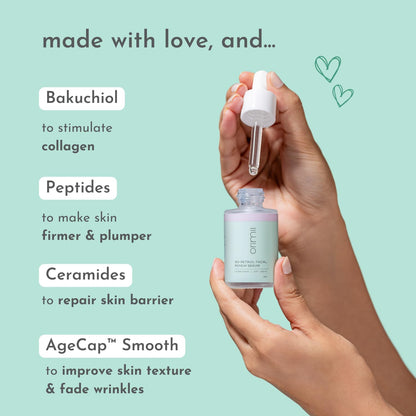 Orimii No Retinol Face Serum with 1% Bakuchiol | Anti Ageing Bakuchi Oil Serum to Reduce Fine Lines, Wrinkles & Pigmentation; Boosts Collagen | Natural Alternate to Retinol | Fragrance Free, Pregnancy Safe (30ml)