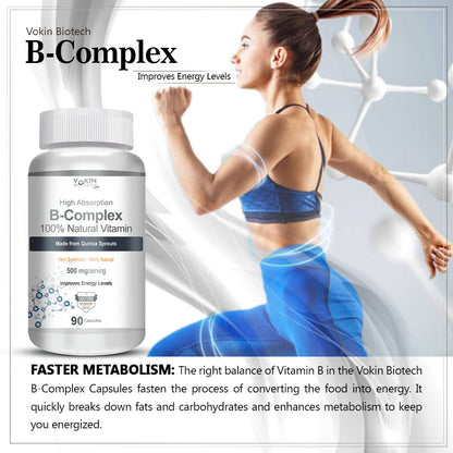 Vokin Biotech 100% Natural Vitamin B-Complex - Quinoa Sprout - 90 Capsules