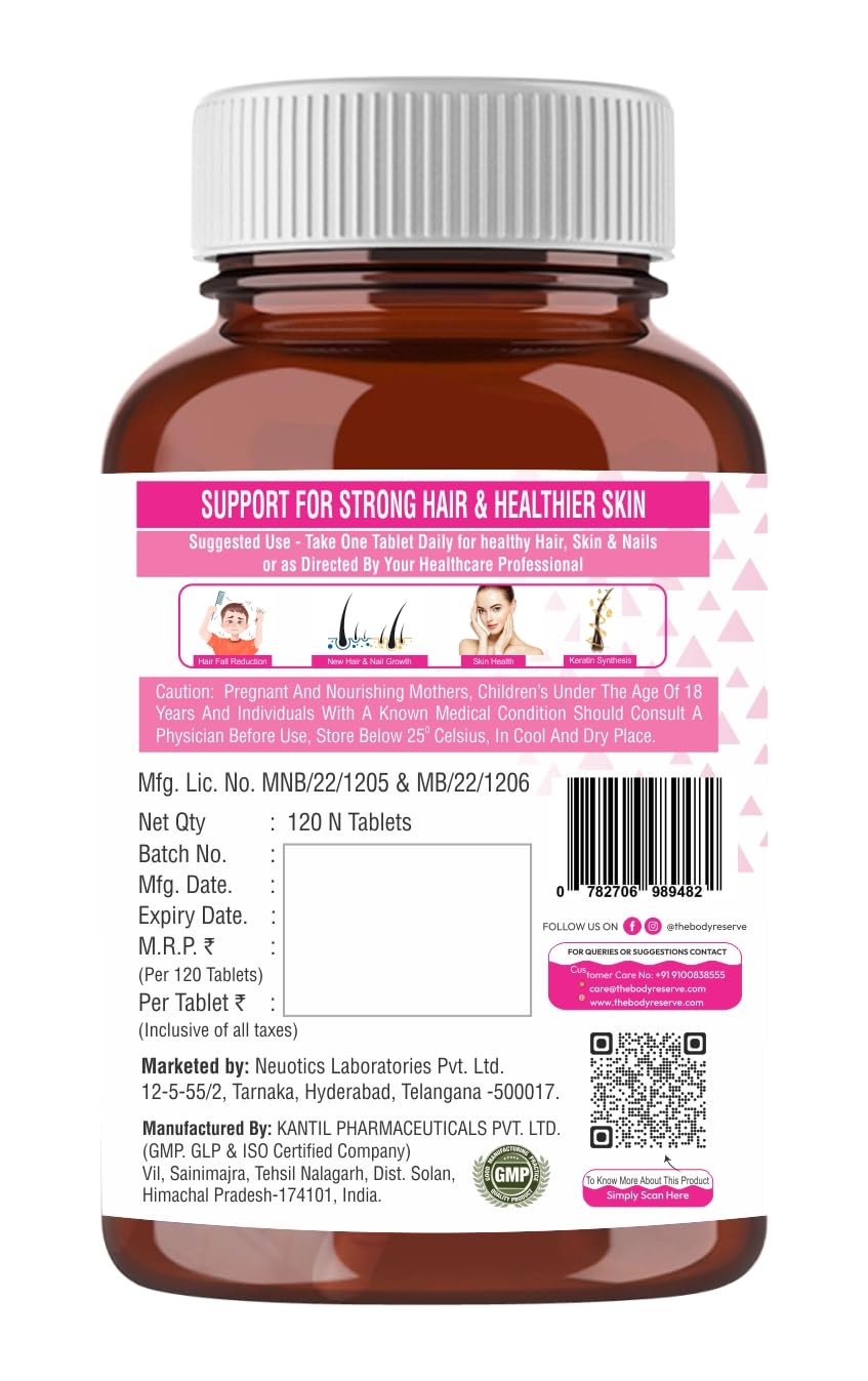 The Body Reserve Biotin 10000 mcg Tablet -60 Veg Tablets, Biotin Tablets For Hair, Skin & Nails, Hair Vitamins Biotin Supplement For Men & Women 2 Monthâ€™s Supply Pack