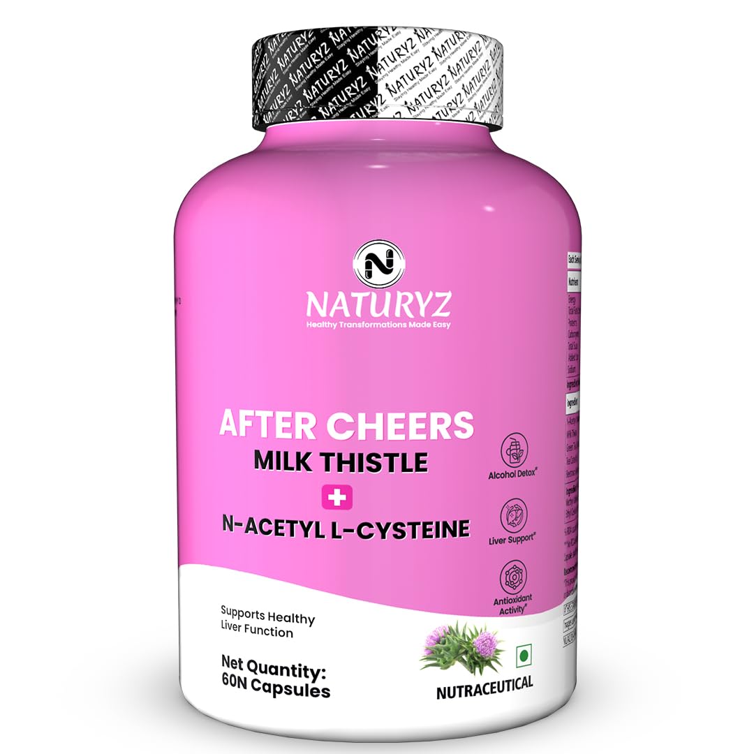 NATURYZ After Cheers Liver & Alcohol Detox Supplement with Milk Thistle, N-Acetyl Cysteine (NAC), Green Tea & Beetroot | Advanced Liver Health, Hangover Recovery | Helps detox After Drinking | 60 Vegetarian Capsules