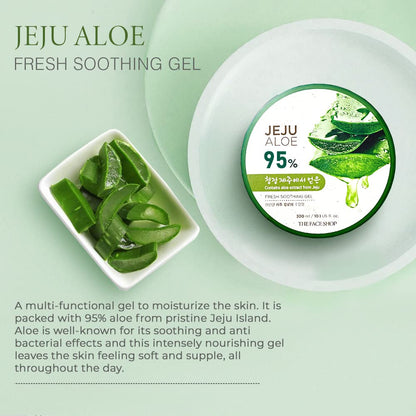The Face Shop Non-Sticky Transparent 3 in 1 Aloe Fresh Soothing gel for Skin, Body and Hair |Reduces Dark Spots and Acne,300ml