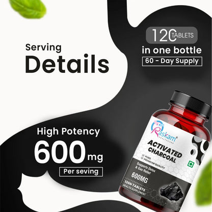 Activated Charcoal 600mg â€“ Natural Detox & Digestive Cleanser | Supports Bloating Relief & Gas | 120 Vegan Tablets
