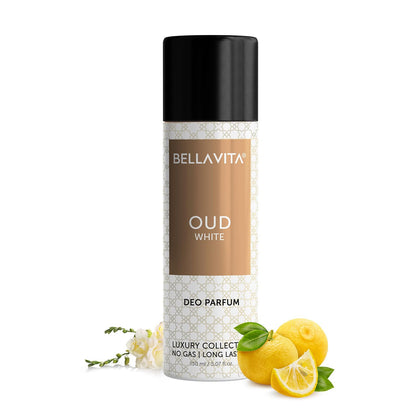 Bella Vita Luxury Oud White Body Deo 150ml | Perfume for Man | Gift for Man | No Gas Long Lasting Deodorant | Warm Woody, Fresh Citrus & Subtle Tobacco Notes