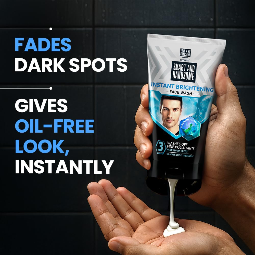 Smart And Handsome Instant Brightening Face Wash |Washes off Fine Pollutants*|Fades Dark Spots | Oil-Free Look, Instantly | Power of Niacinamide and Menthol | 150g