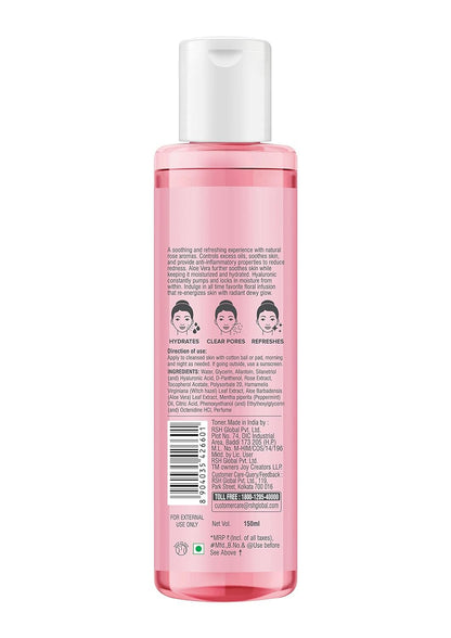 Joy Pink Rose Water Toner with Vitamin E, Hyaluronic Acid & Aloe Vera for Hydrating & Refreshing Skin (150ml) | Alcohol Free Toner with Natural Rose Aroma | Get Glowing Skin for All Skin Types