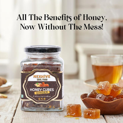 Hexhive Ginger Honey Cubes | Pure Honey with Real Ginger Extract | No Added Sugar | Immunity Boost | Travel-Friendly Cubes for Tea, Coffee & Detox Drinks | Wellness Snack | 300g