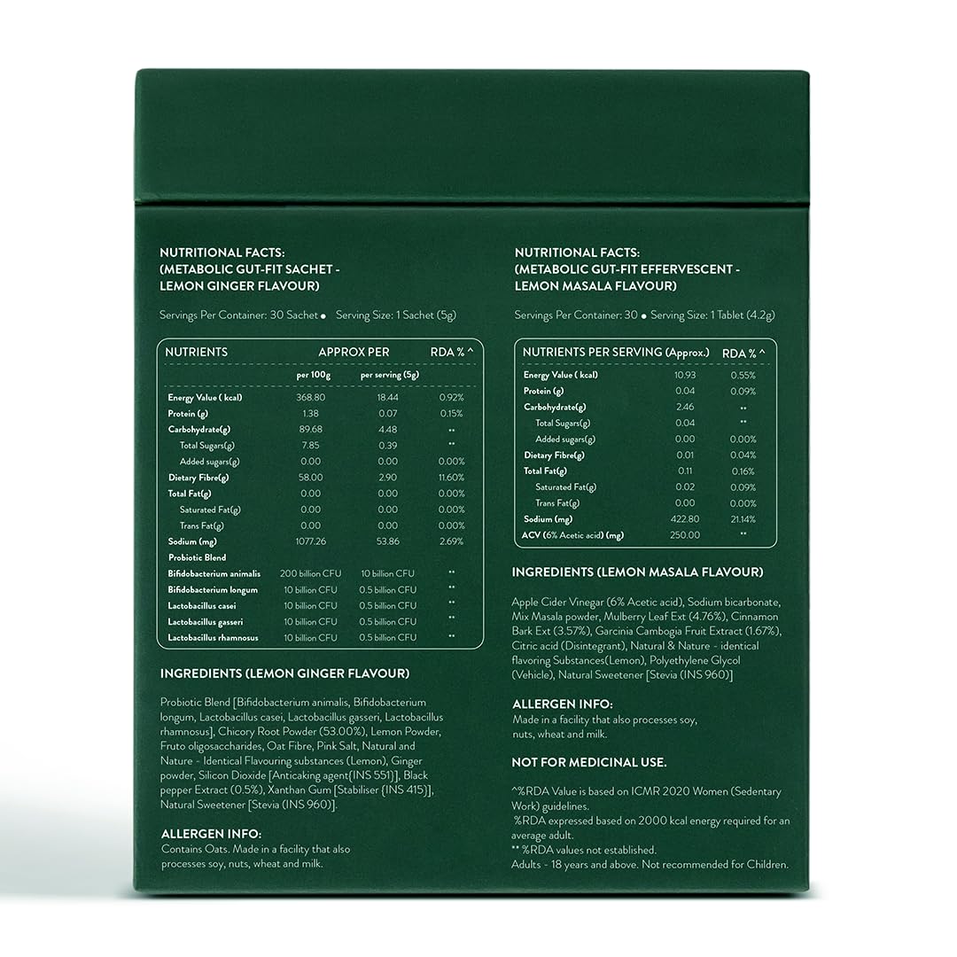 OZiva+ Advanced Metabolic Gut-Fit For Gut & Metabolic Heath | With Cinnamon Polyphenols, B420â„¢ Probiotic, Oat Fiber Prebiotic | 30 Sachets + 30 Effervescent Tablets